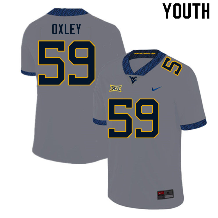 Youth #59 Jackson Oxley West Virginia Mountaineers College Football Jerseys Sale-Gray - Click Image to Close